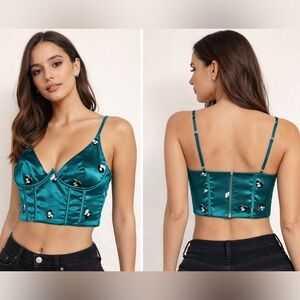 White Fox Boutique Satin Corset Crop Top Teal
Floral Bustier Camisole Y2K Chic